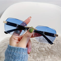 Rimless Square Sunglasses Gradient Lens Cut Edge Eyewear UV 400