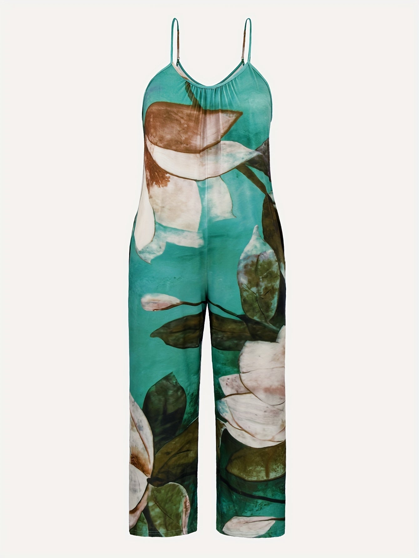  Marble Print Round Neck Wide Leg Cami Jumpsuit