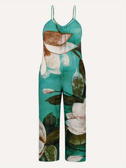 Marble Print Round Neck Wide Leg Cami Jumpsuit