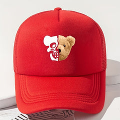 Skull Bear Print Trucker Hat Hip Hop Mesh Baseball Cap
