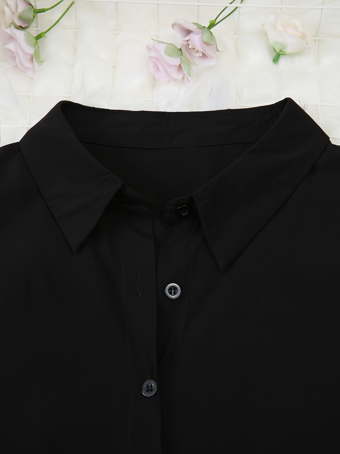  Long Sleeve Button Front Shirt Women's Plus Medium Stretch