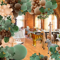 142pcs Green Brown Balloon Garland Jungle Safari Wild Forest Balloon Arch