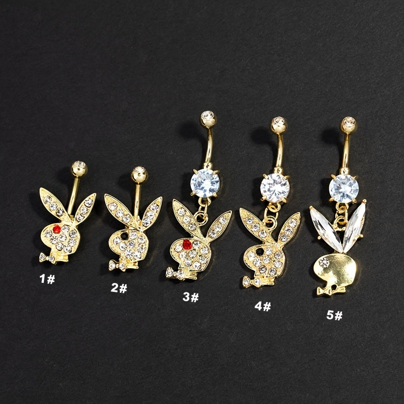 Rabbit Belly Button Ring with Zircon Inlay