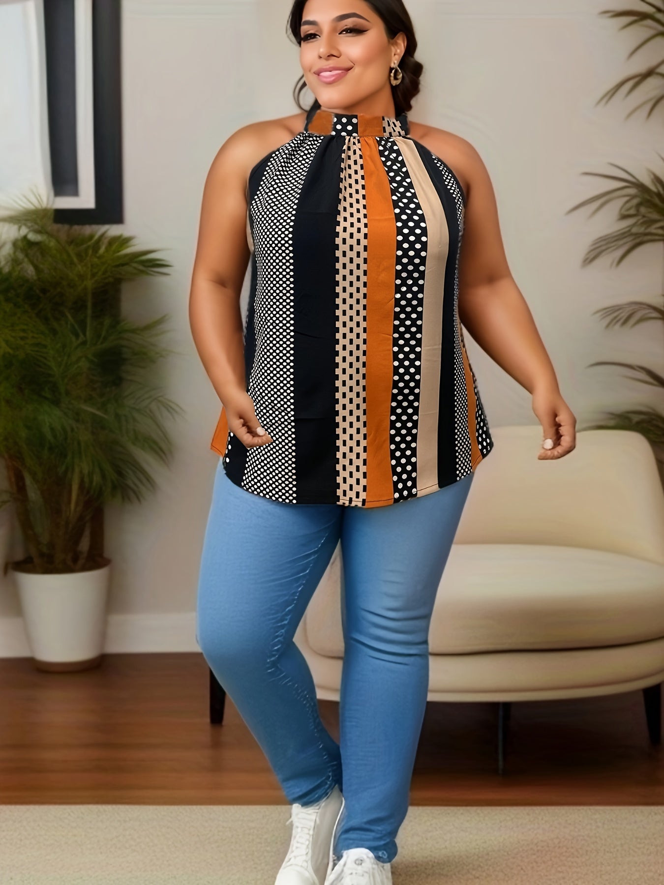  Colorblock Polka Dot Tank Top