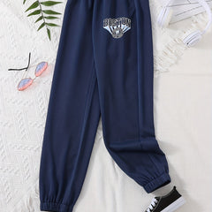 BOSTON Letter Print Girls Casual Active Sweatpants Quick Drying Jogger Pants