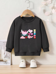Cartoon Hearts Pattern Crew Neck Long Sleeve Sweatshirt for Girls Kids