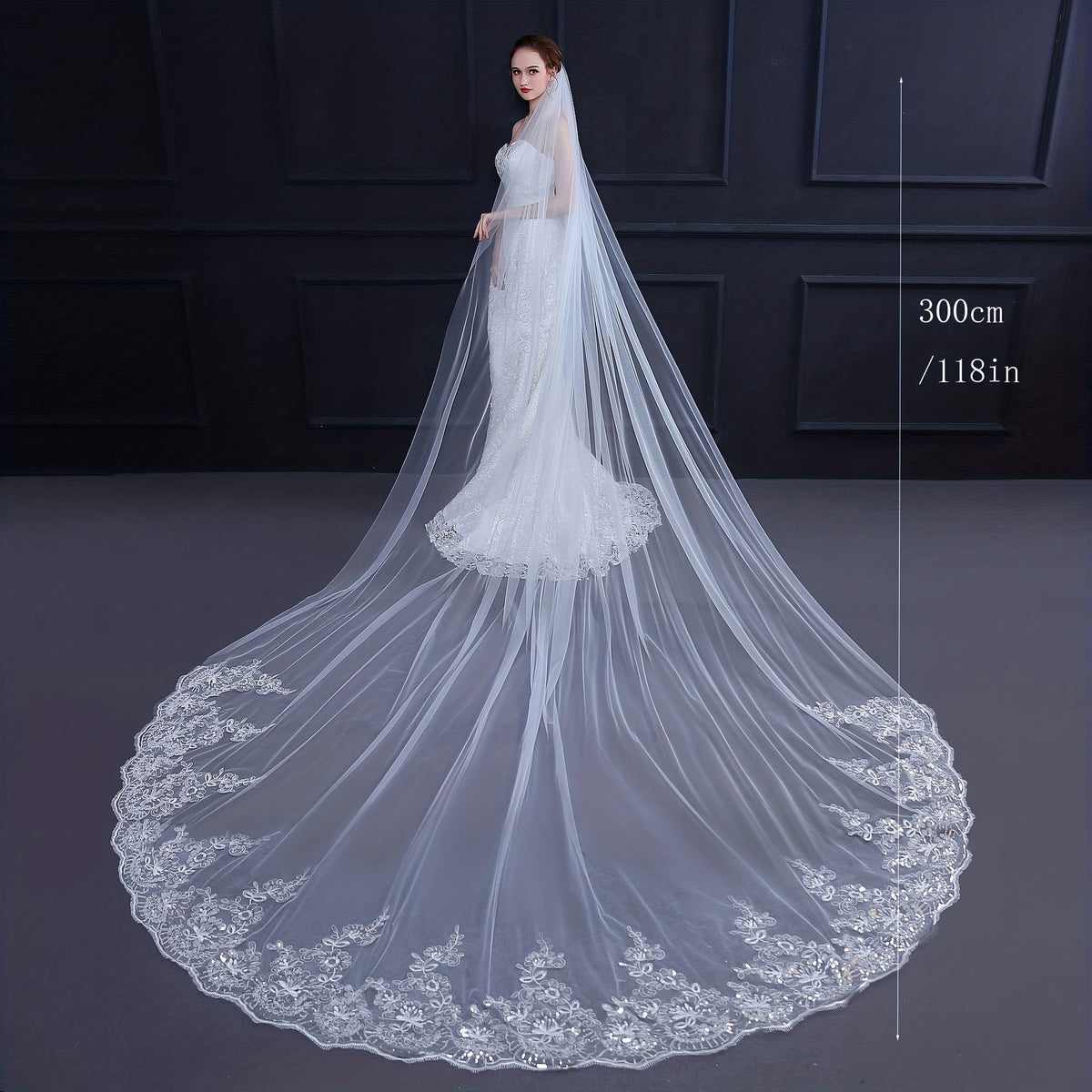 Floral Lace Edge Head Veil With Comb Wedding Bridal Hair Accessories