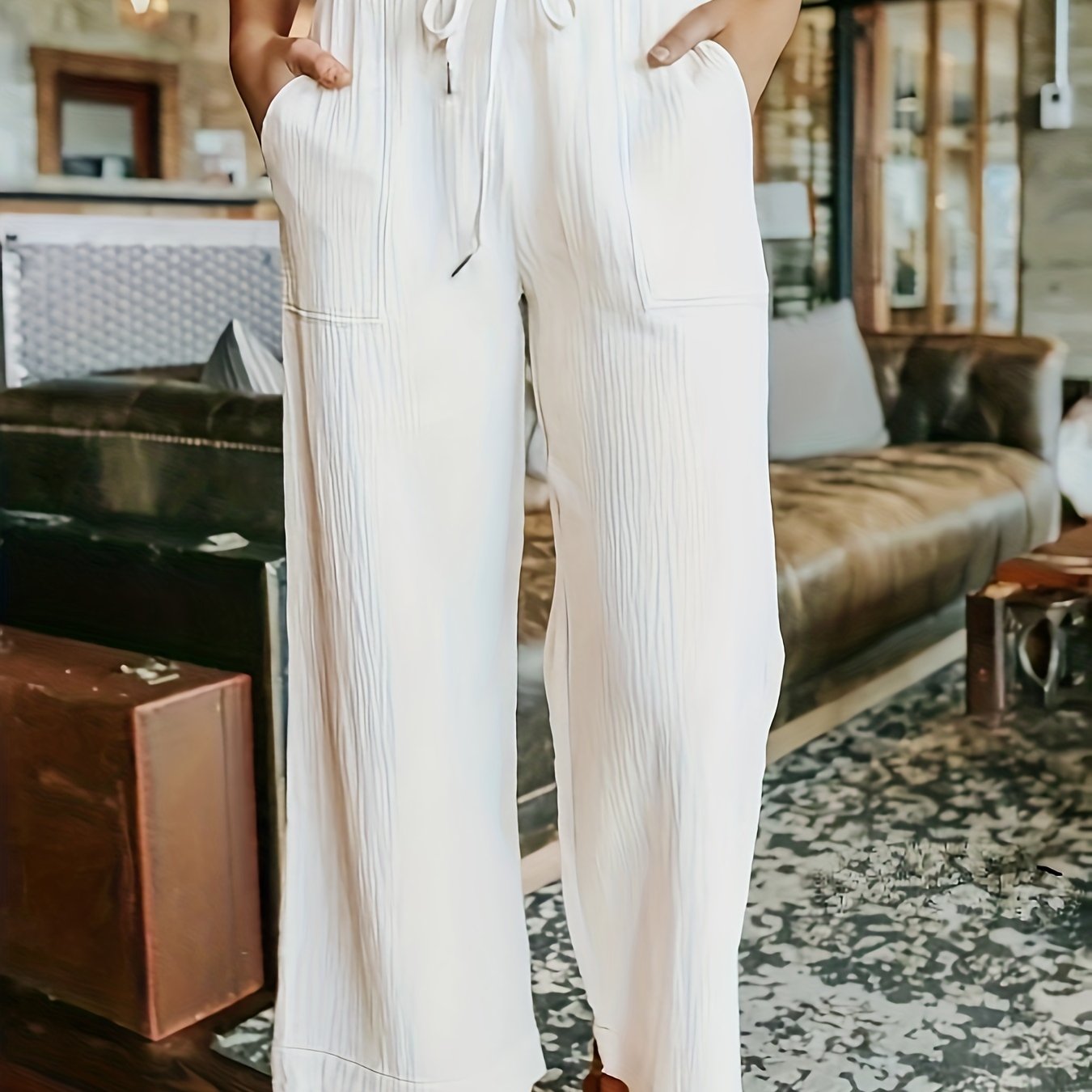 Minimalist Dual Pockets Wide Leg Pants Casual Loose Pants