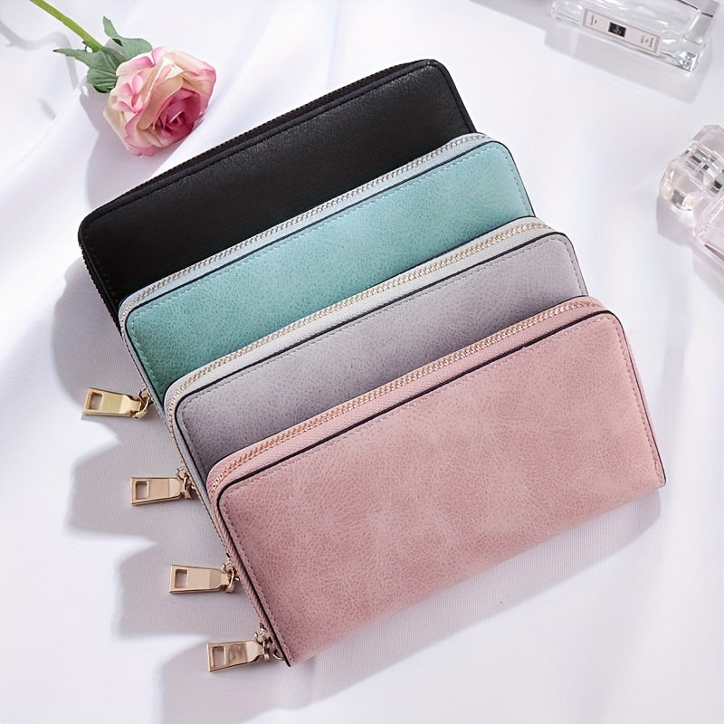 Women's Vintage Long Clutch Purse Faux Leather Coin Purse Zipper Bag