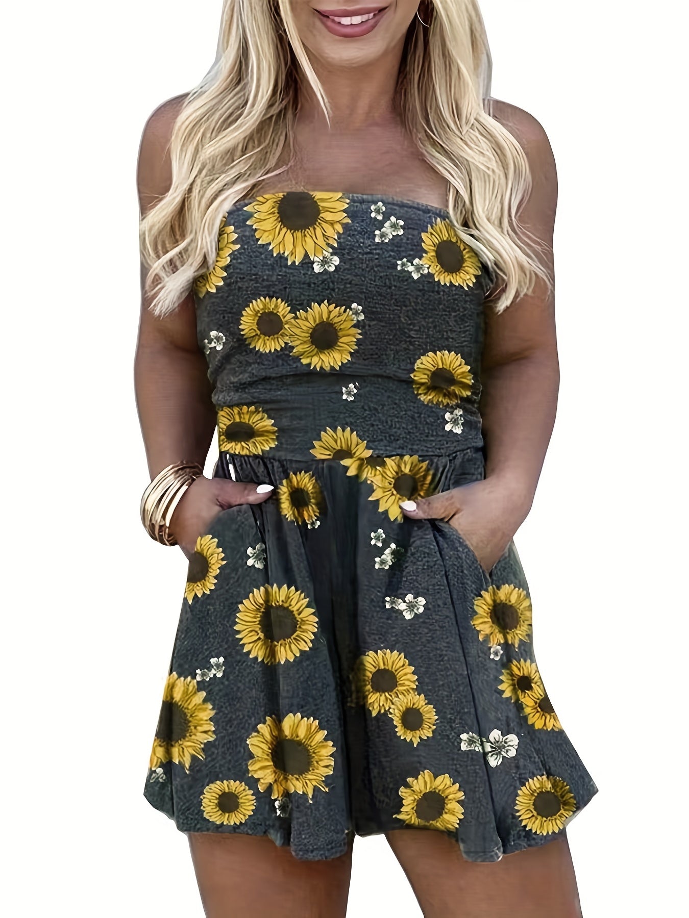 Floral Print Backless Romper Jumpsuit Tube Romper Women's Clothing