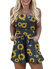 Floral Print Backless Romper Jumpsuit Tube Romper Women's Clothing