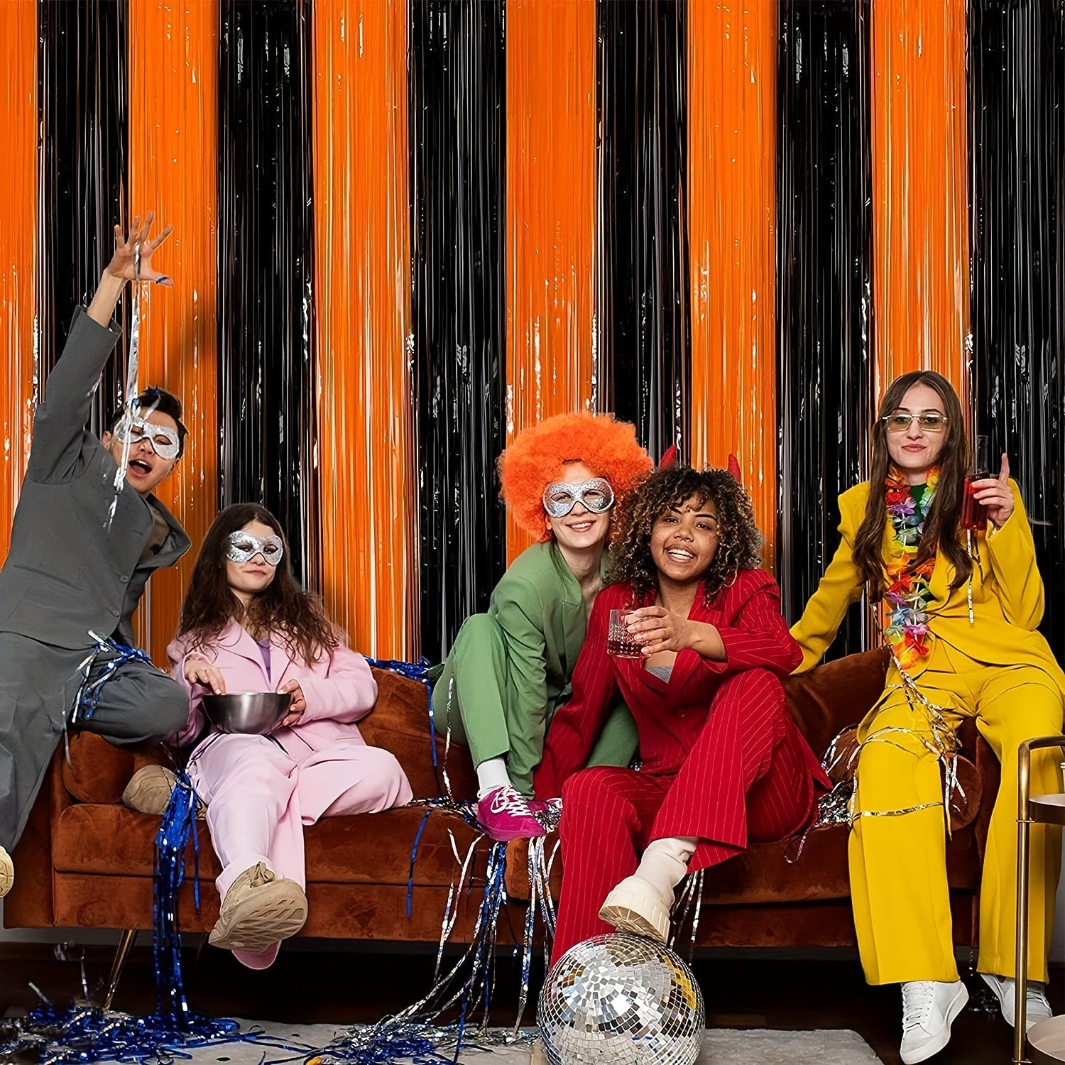 Halloween Foil Fringe Curtain & Orange Tinsel Decoration 100x200cm