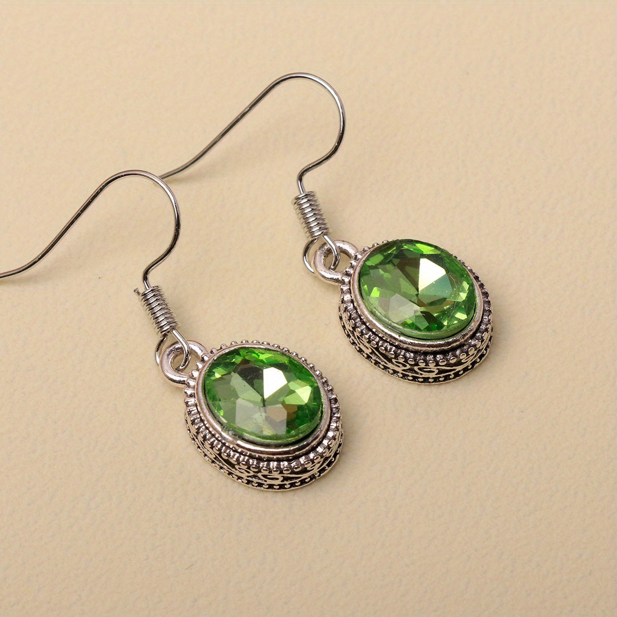 Ethnic Style Oval Glass Hook Earrings for Women