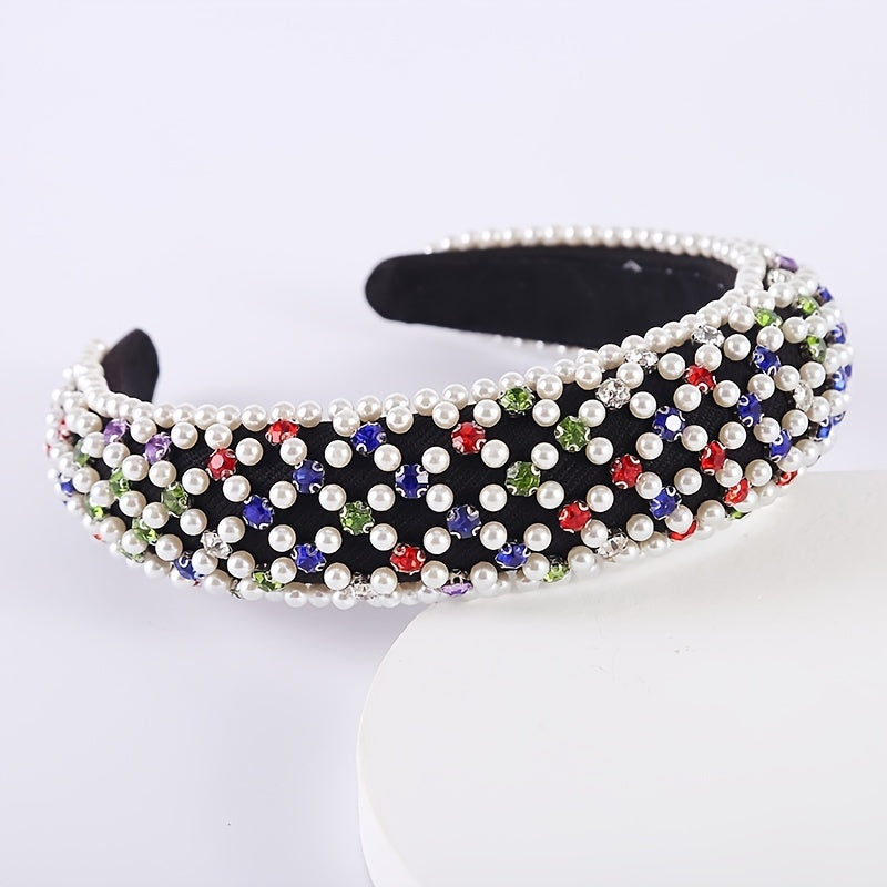 Baroque Faux Pearl Rhinestone Headband Glitter Hair Hoop