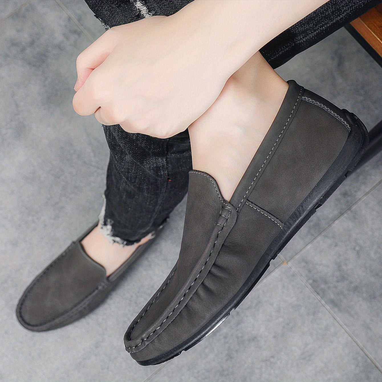 Men's Leather Loafer Shoes Lightweight Slip On Shoes