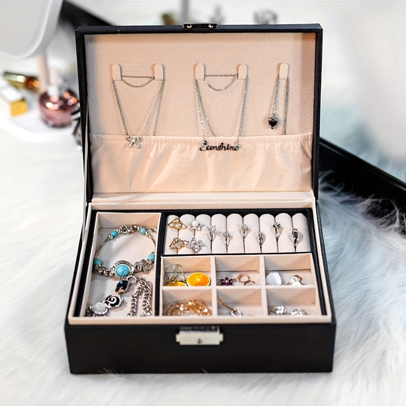 Double Layer Large Capacity PU Jewelry Box Portable Leather Jewelry Storage Box