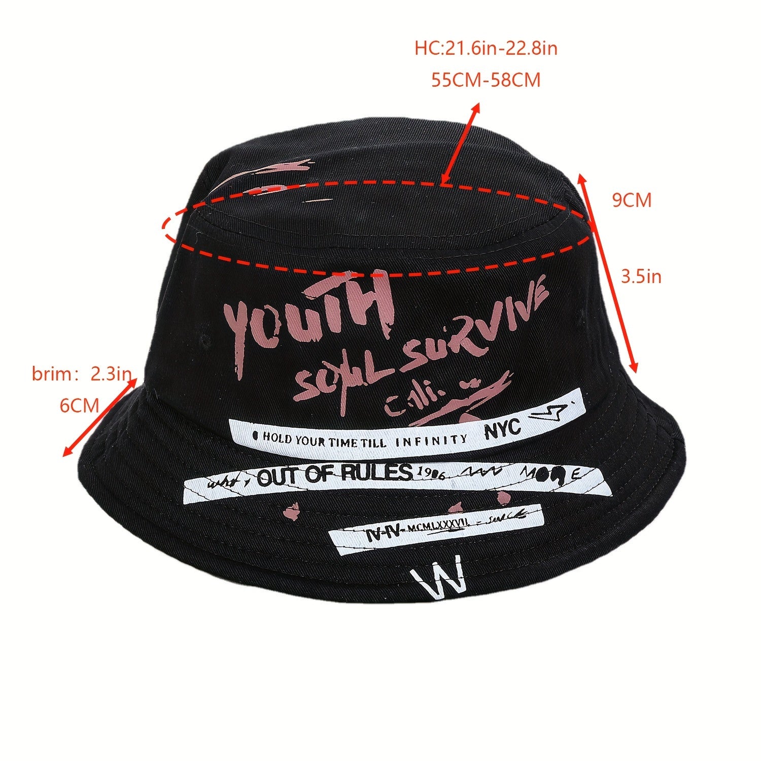 Youth Graffiti Printed Bucket Hat Lightweight Sunscreen Fisherman Cap