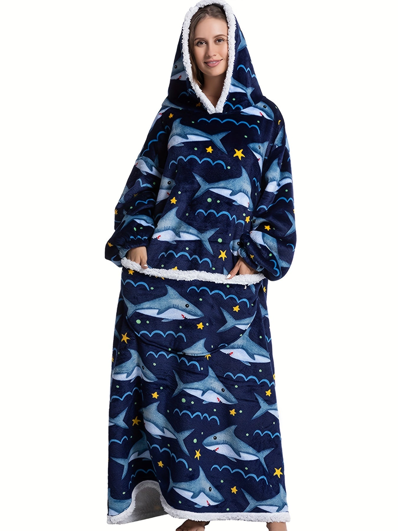  Nightgown Women's Plus Flannel Fleece Blanket with Sleeve & Pockets