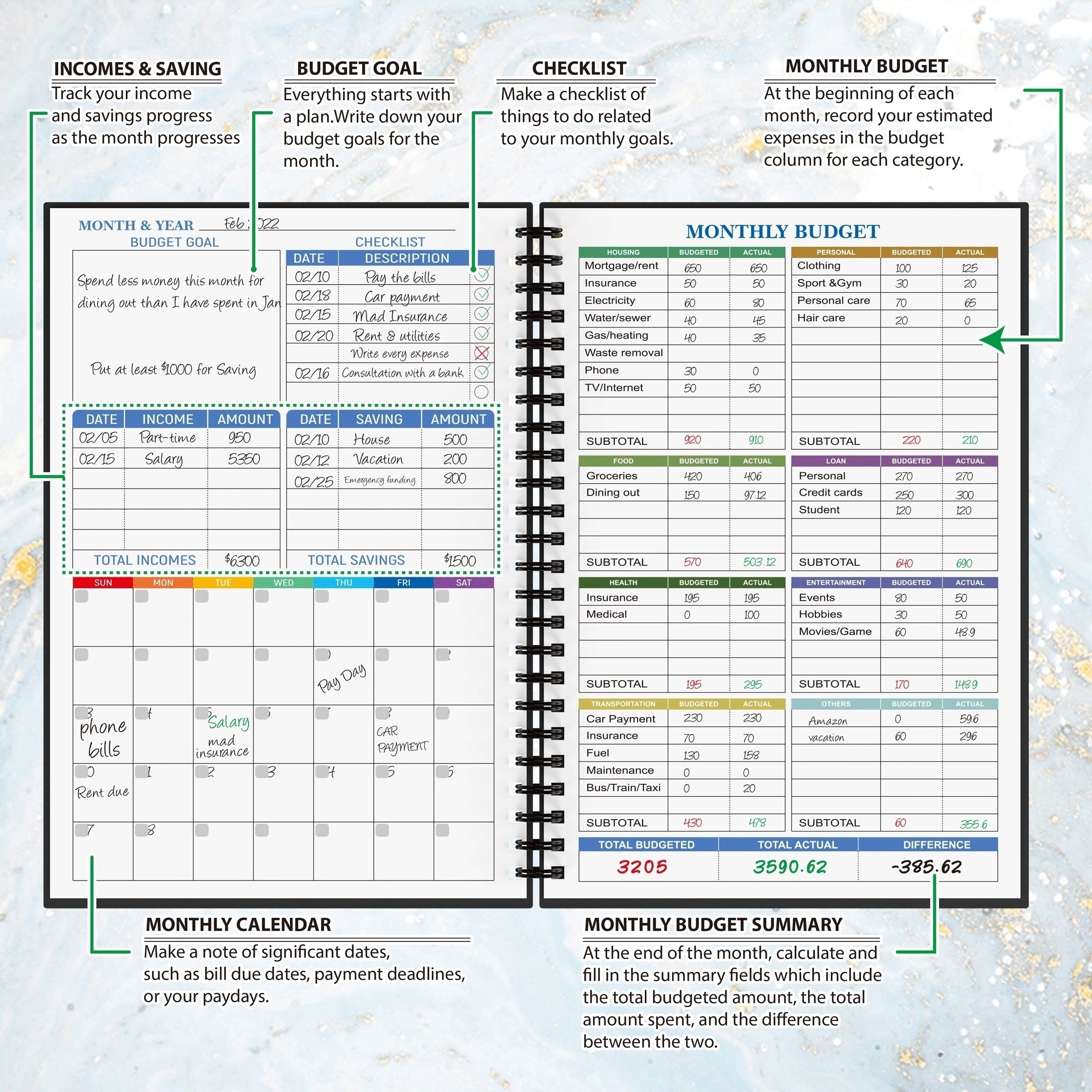 1pc Budget Planner Manage Money Effectively Undated Monthly Finance Organizer