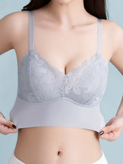 Lace Flower Full Coverage Push Up Sports Bra Wirefree V Neck