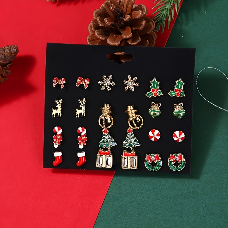 Christmas Earrings Set Snowflake Tree Snowman Bell Earrings