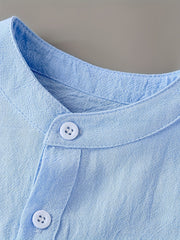 Boys Short Sleeves Stand Collar Shirt For Summer Kids Clothes