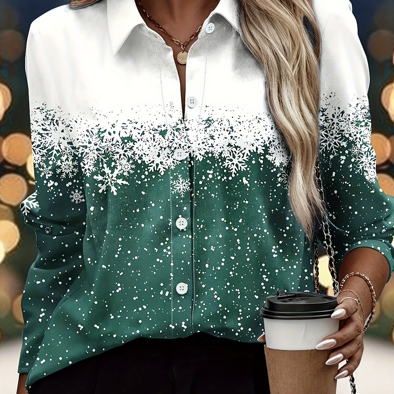 Colorblock Snowflake Blouse