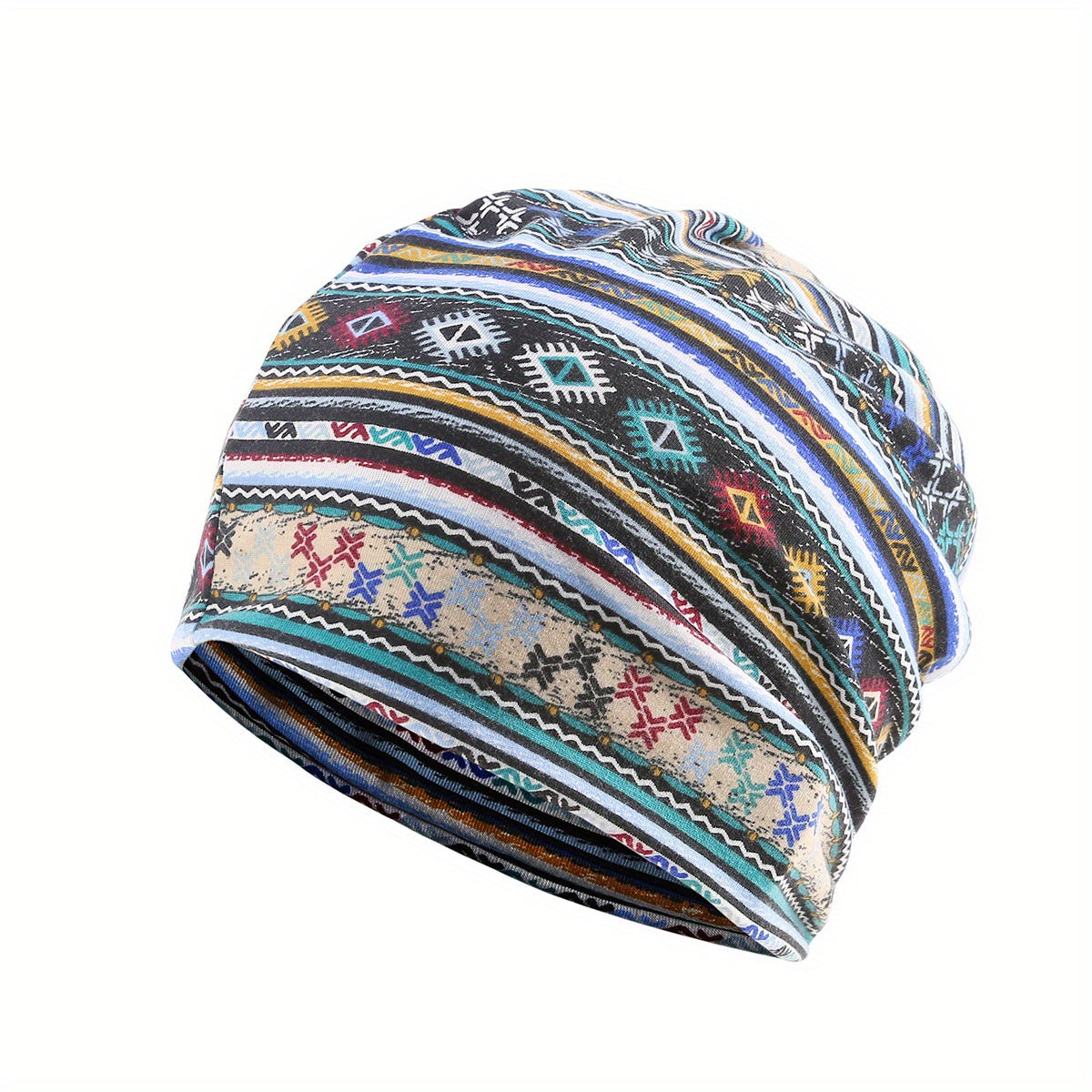 Geometric Pattern Baggy Slouchy Chemo Sleep Beanie Hat Elastic Cap