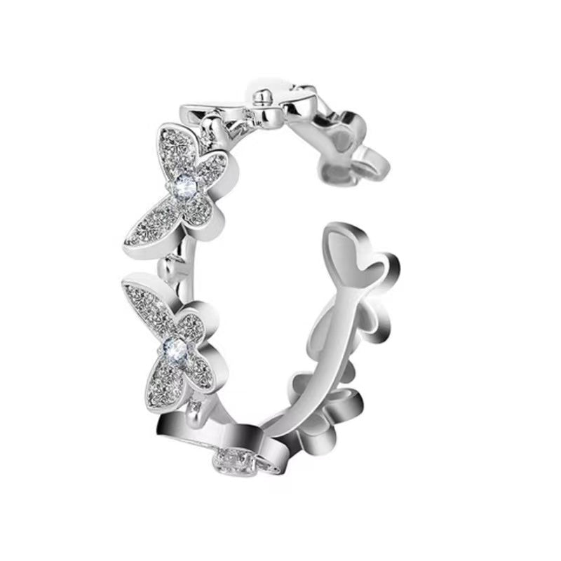 Butterfly Zircon Ring Inlaid Zircon Ring Female Opening Adjustable