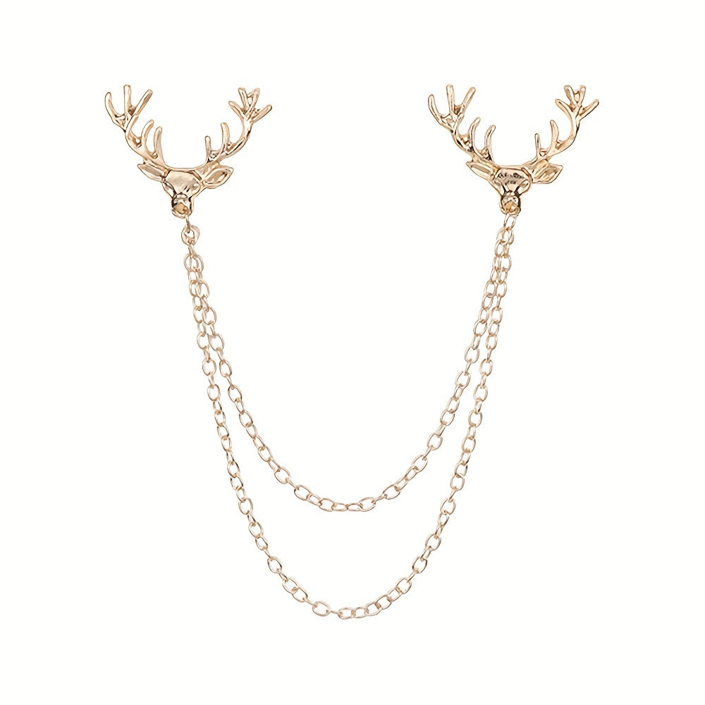 Deer Horn Chain Brooch Zinc Alloy Chain Tassel Brooch Pin