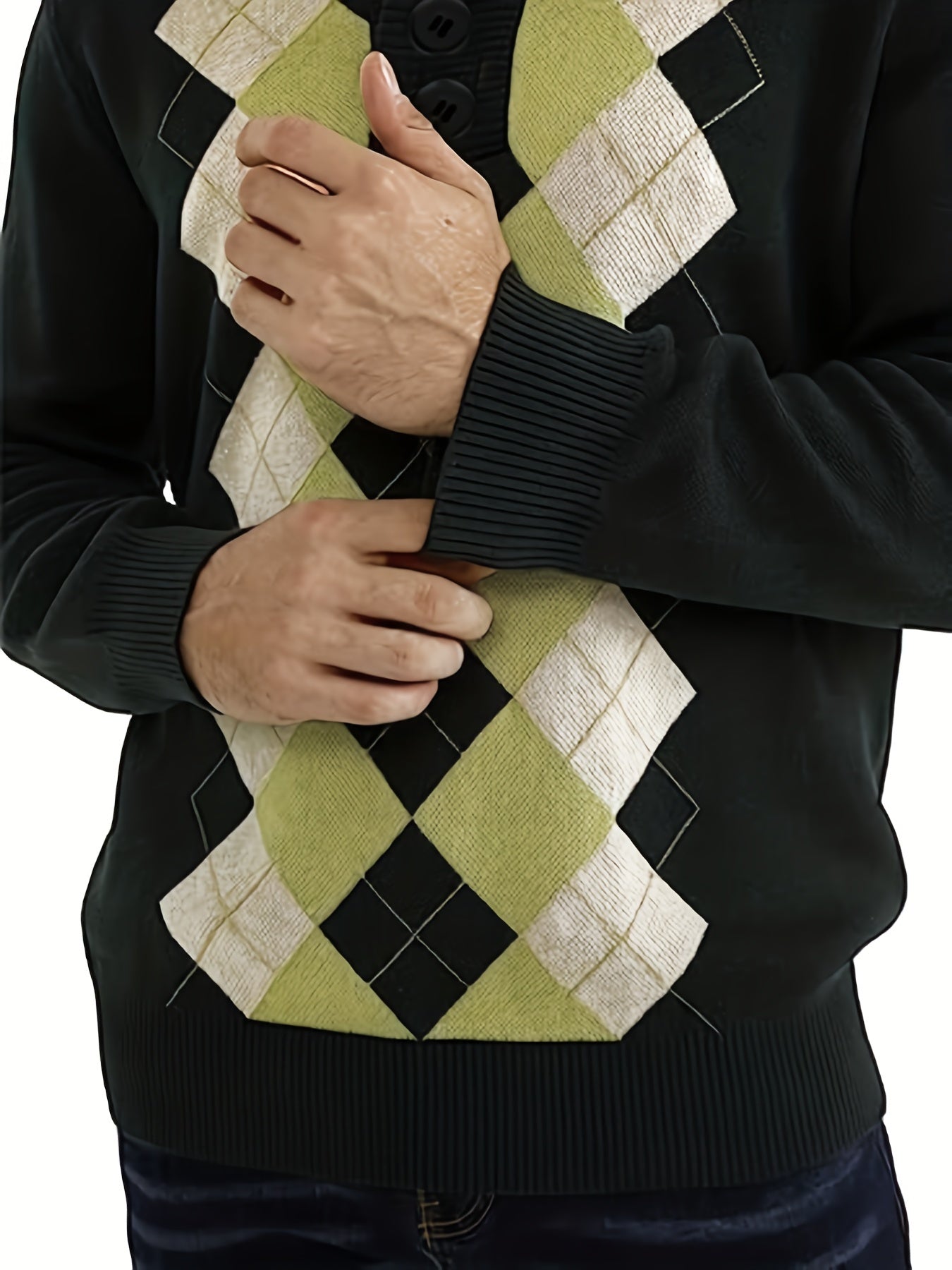 Retro Argyle Sweater Men's Casual Warm Shawl Collar Pullover