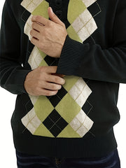 Retro Argyle Sweater Men's Casual Warm Shawl Collar Pullover