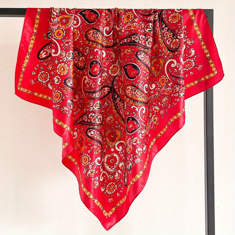 Paisley Print Pattern Silk Feeling Headscarf 89 92cm