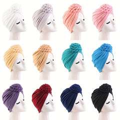Braided Knotted Turban Cap Head Wrap Bandana Stretchy Beanie Hat