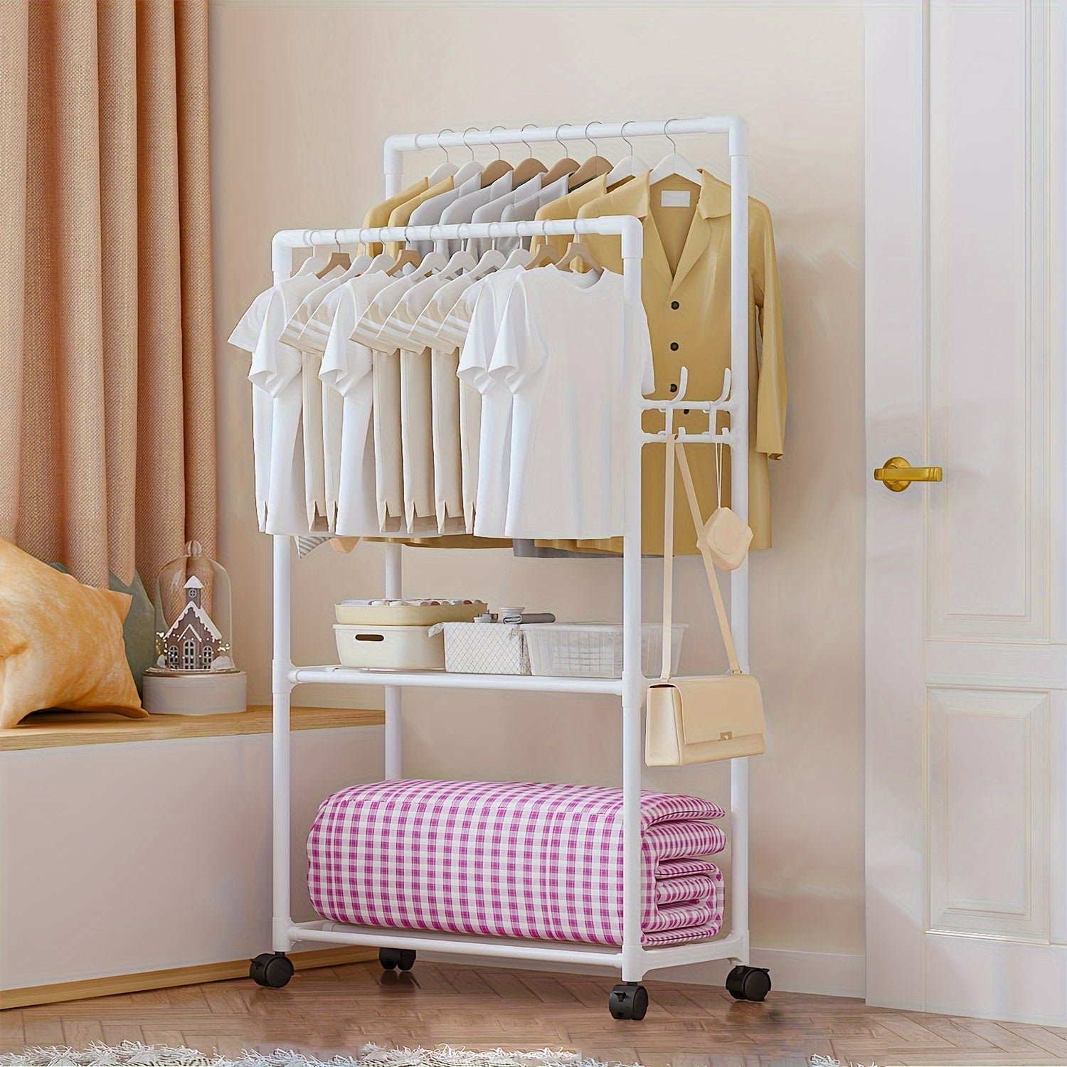 Double Pole Coat Rack 2 Layer Clothes Rack Standing Hat Rack Shoes And Hats Rack