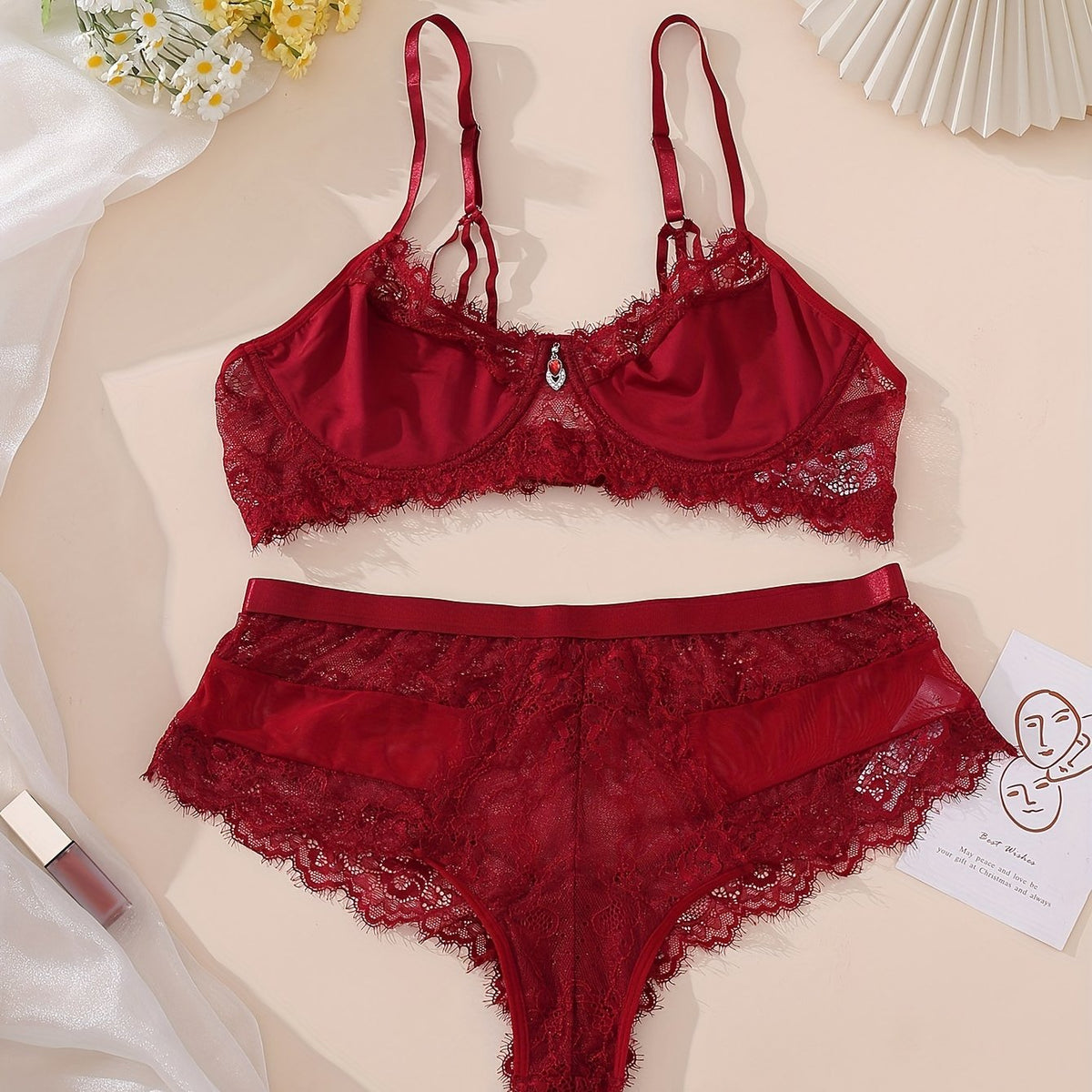  Sexy Lace Rhinestone Bra & Panty Set