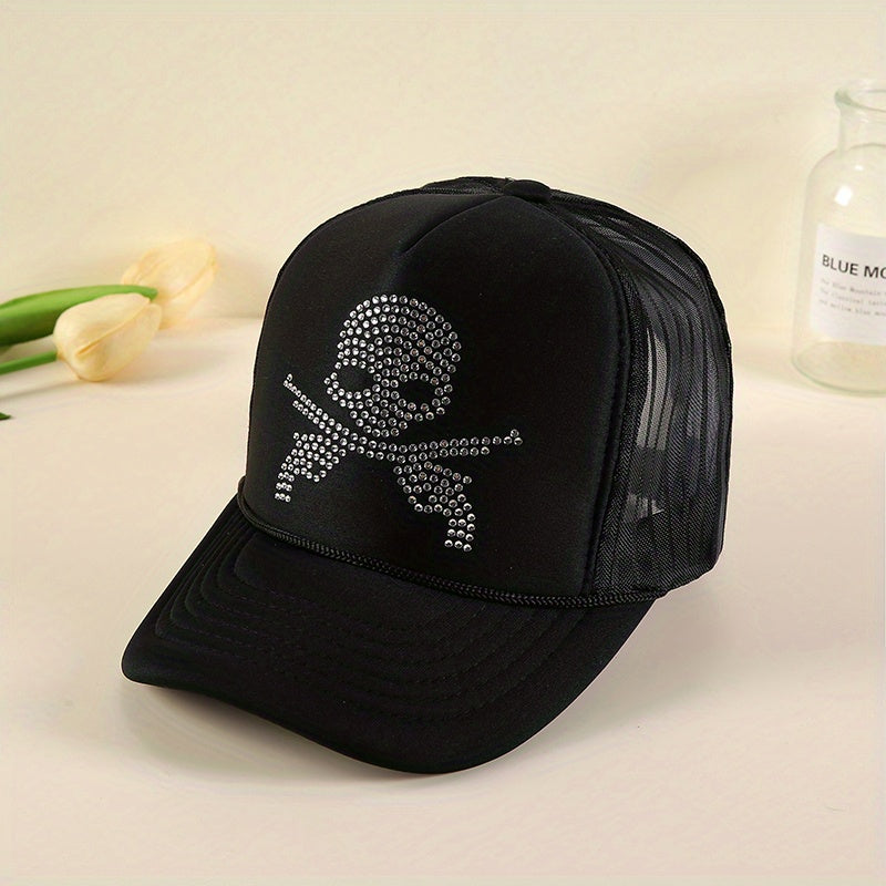 Rhinestone Skull Baseball Cap Hip Hop Trucker Hat