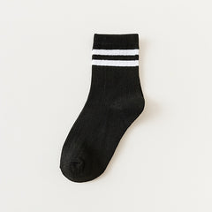 5 Pairs Patched Stripes Crew Socks Basic Stockings
