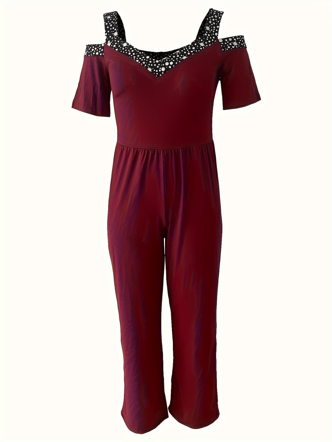  Colorblock Star Print Cold Shoulder Jumpsuit