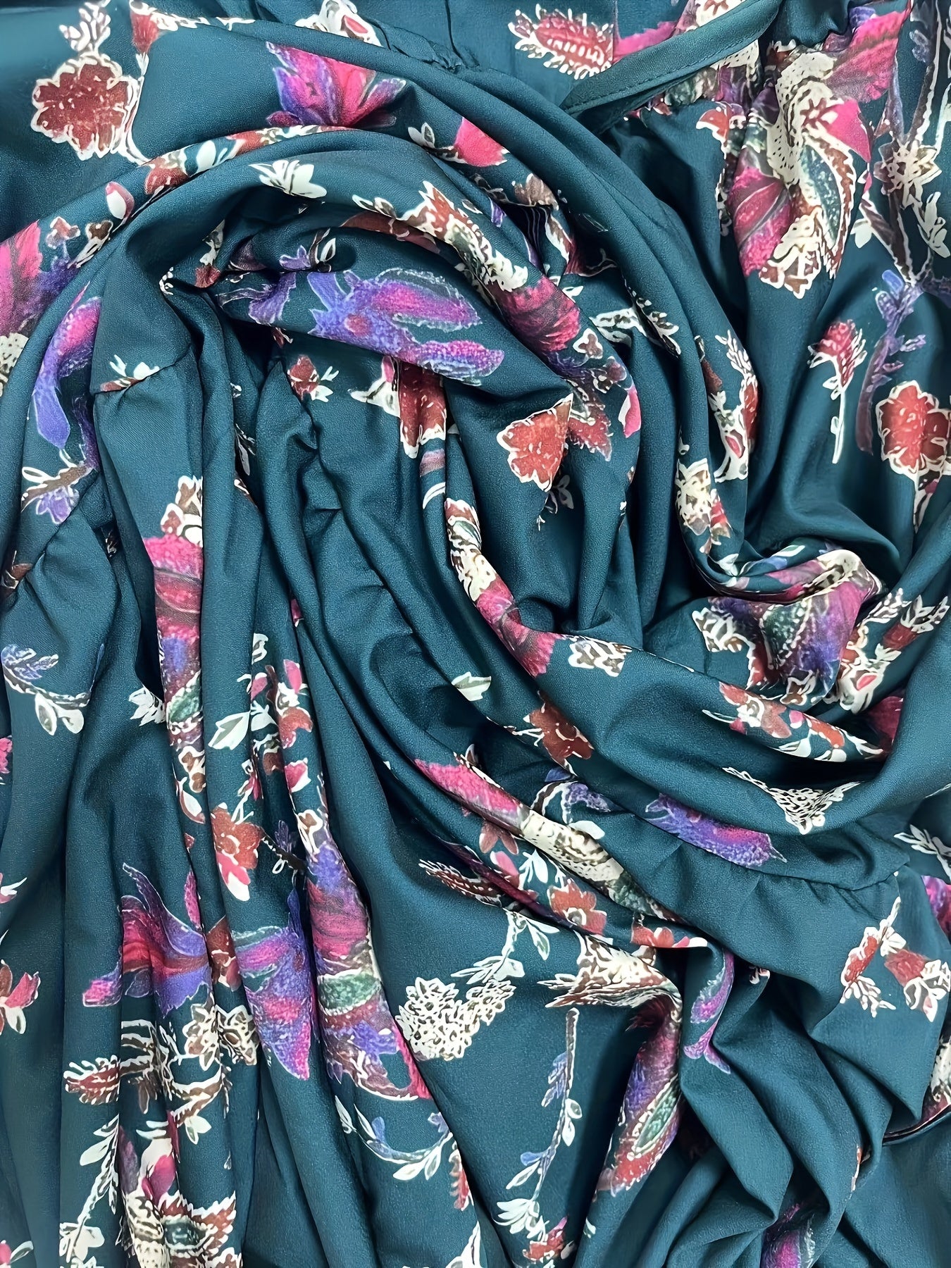  Floral Print Flounce Sleeve Tie Front V Neck Smock Dress