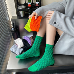 9 Pairs Textured Solid Socks Soft Mid Tube Stockings & Hosiery