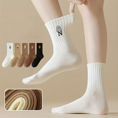 5 Pairs Letter & Hat Pattern Socks Soft Mid Tube Stockings
