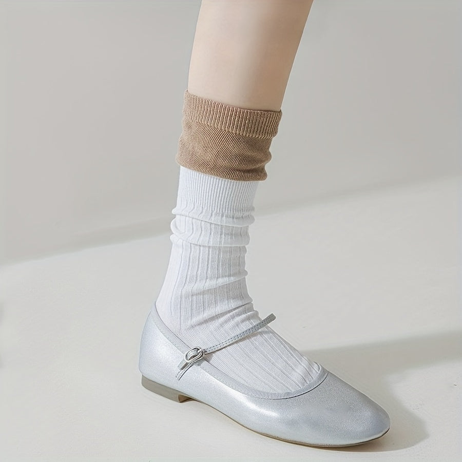 3 Pairs Colorblock Crew Socks Women's Stockings