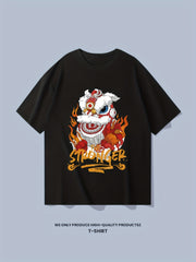 Cotton Stronger & Lion Dance Print Men's Graphic Crew Neck T-shirt