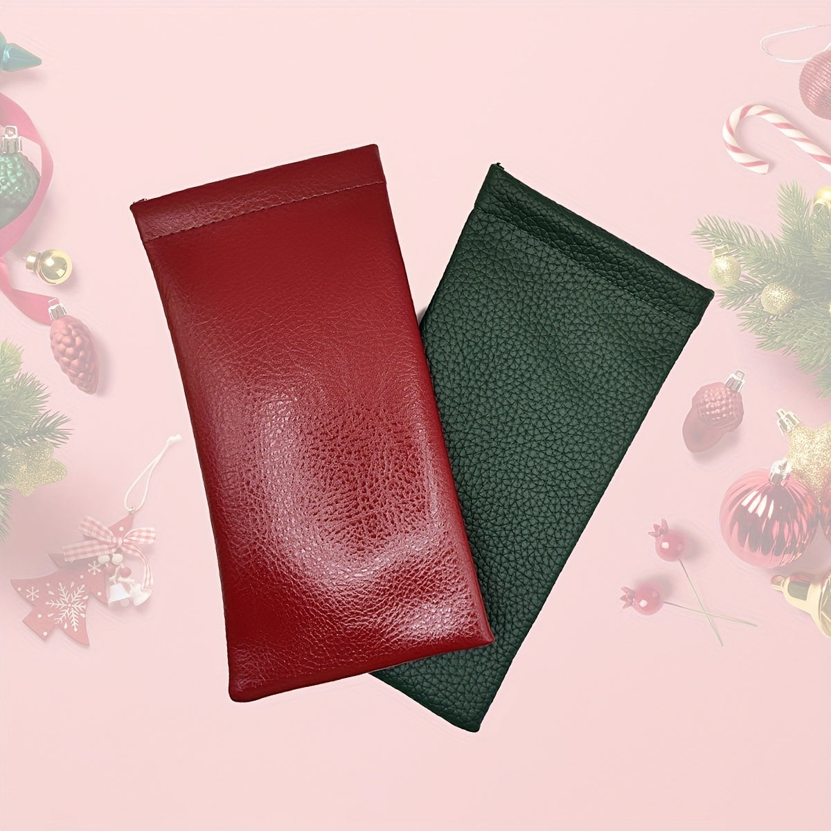 2pcs Christmas Storage Pouch for Sunglasses Keys Accessories - Soft Faux Leather