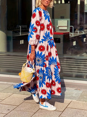  Boho Floral Lantern Sleeve Maxi Dress