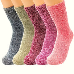 5 Pairs Thick Knit Socks Warm Mid Tube Stockings