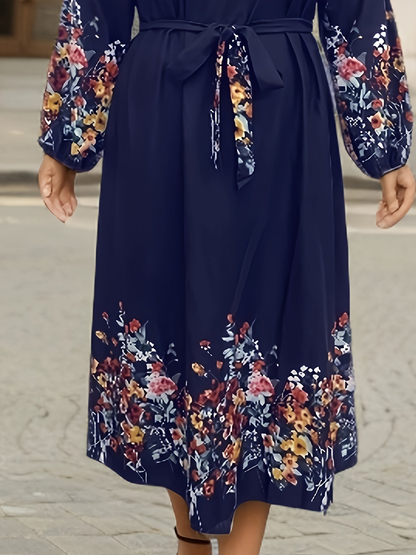  Floral Print Long Sleeve Maxi Dress