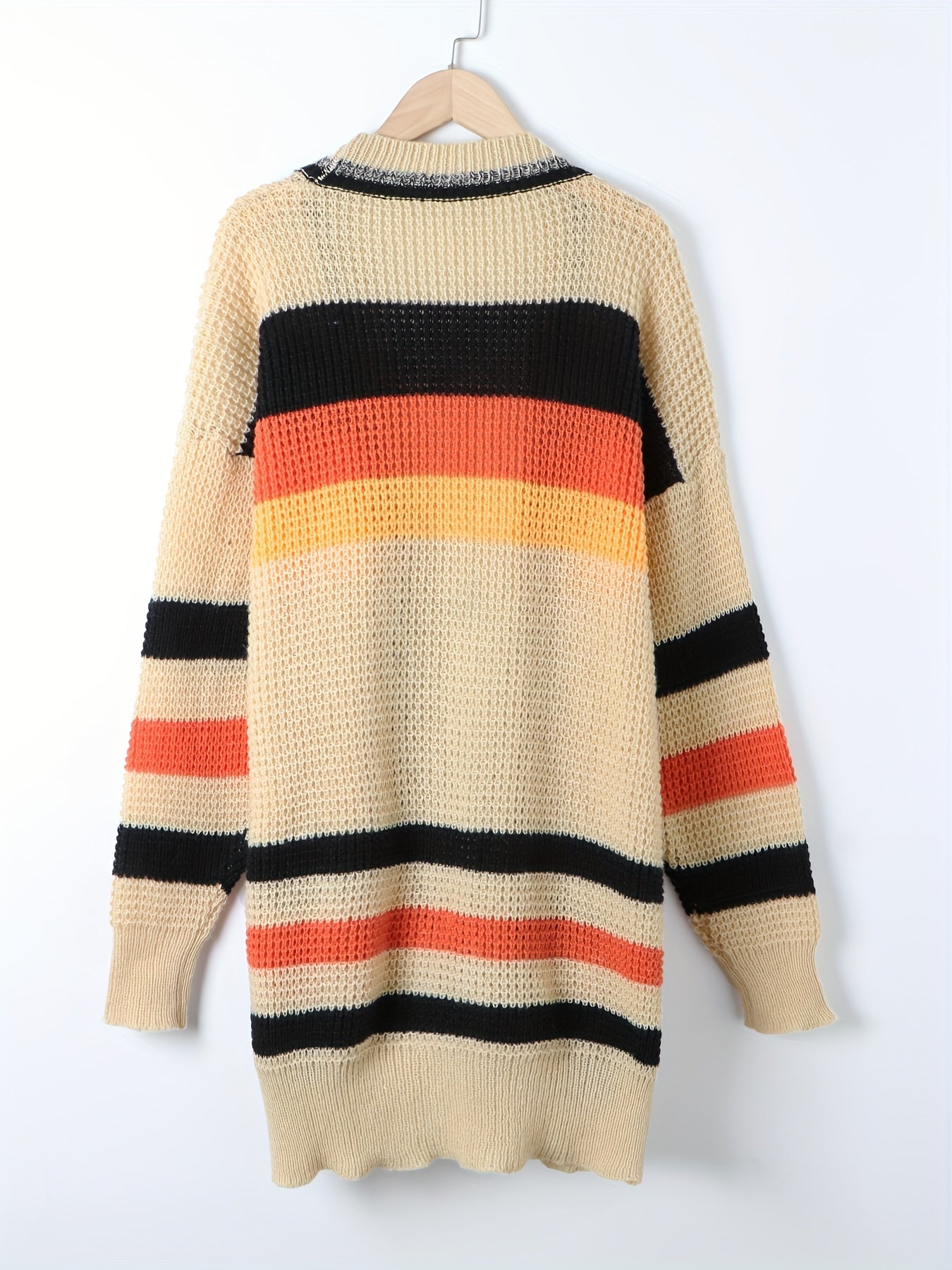  Striped Long Sleeve Open Front Cardigan with Pockets