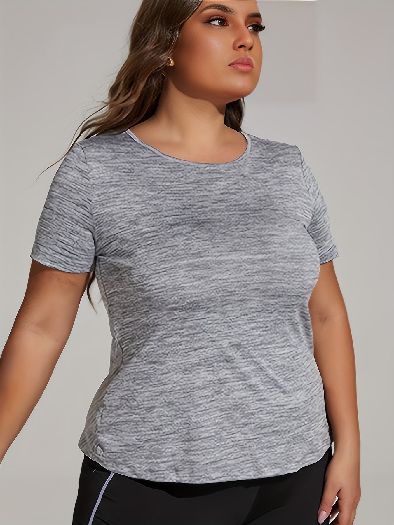  Heathered Round Neck Cut Out Twist Back High Stretch Fitness Top